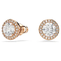 Una Angelic stud earrings, Round cut, Pavé, White, 18K rose gold finish
