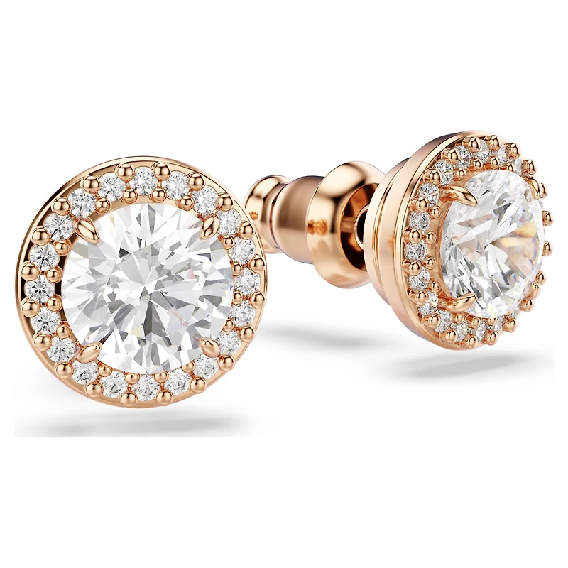 Una Angelic stud earrings, Round cut, Pavé, White, 18K rose gold finish