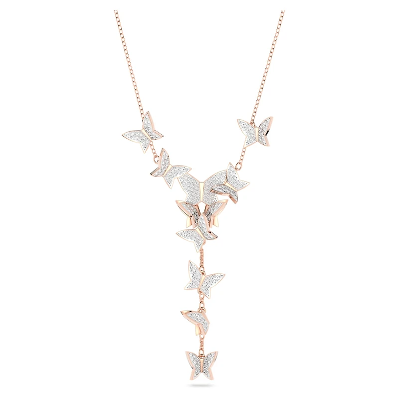 Idyllia Lilia y necklace, Butterfly, White, 18K rose gold finish