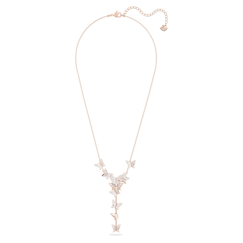 Idyllia Lilia Y necklace, Butterfly, White, 18K rose gold finish