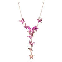 Idyllia Lilia Y necklace, Butterfly, Pink, 18K rose gold finish