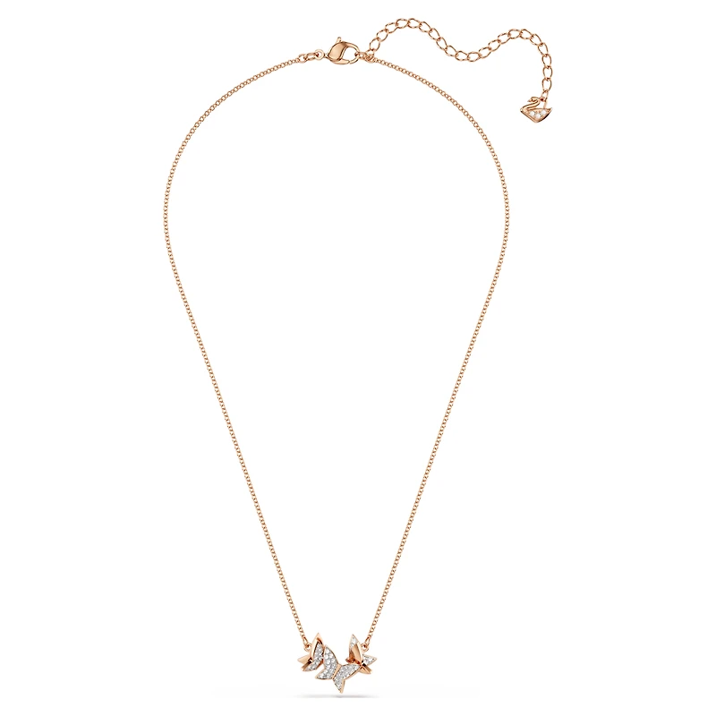 Idyllia Lilia necklace, Butterfly, White, 18K rose gold finish