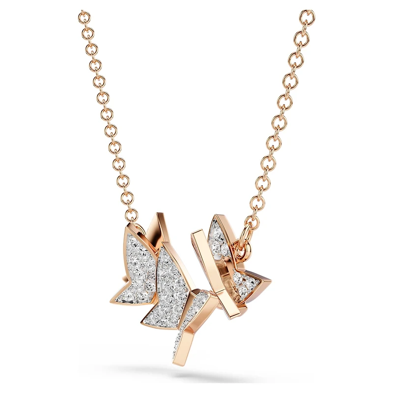 Idyllia Lilia necklace, Butterfly, White, 18K rose gold finish