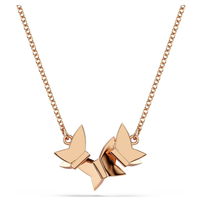 Idyllia Lilia necklace, Butterfly, White, 18K rose gold finish