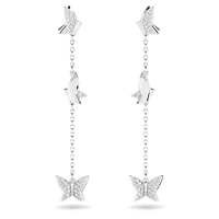 Idyllia Lilia drop earrings, Butterfly, Long, White, Rhodium plated by SWAROVSKI