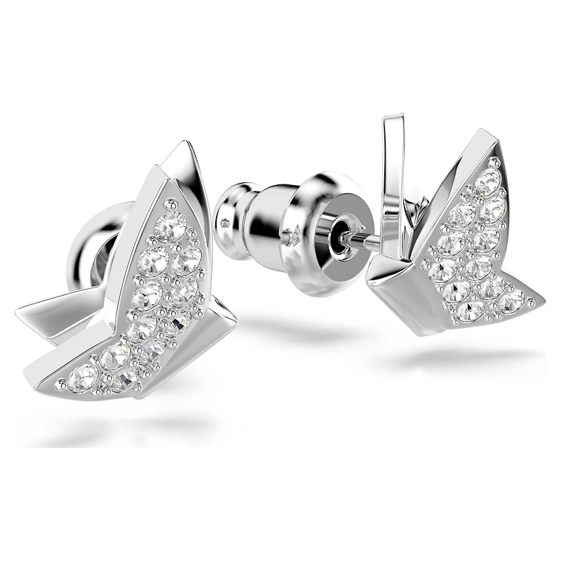 Idyllia Lilia stud earrings, Butterfly, White, Rhodium plated by SWAROVSKI