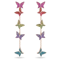 Idyllia Lilia drop earrings, Butterfly, Long, Multicoloured, Rose gold-tone plated by SWAROVSKI