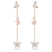 Idyllia Lilia drop earrings, Butterfly, Long, White, 18K rose gold finish