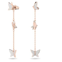 Idyllia Lilia drop earrings, Butterfly, Long, White, 18K rose gold finish