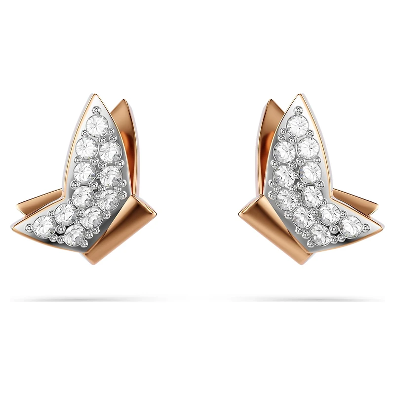 Idyllia Lilia stud earrings, Butterfly, White, Rose gold-tone plated by SWAROVSKI