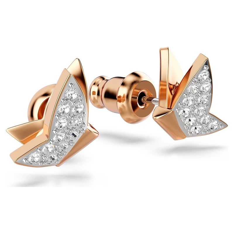 Idyllia Lilia stud earrings, Butterfly, White, Rose gold-tone plated by SWAROVSKI