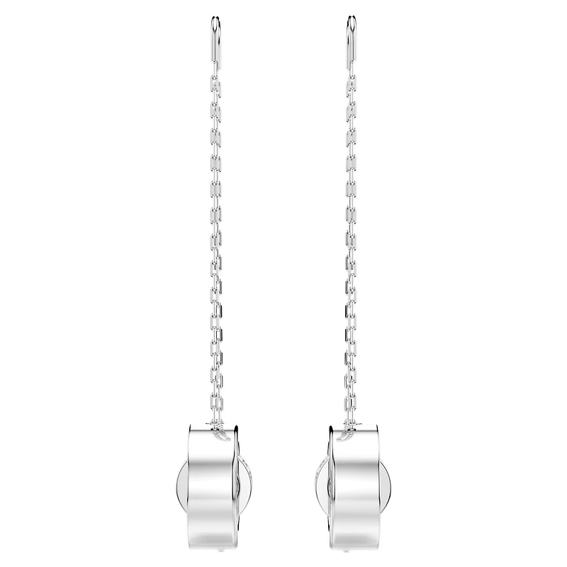 Dextera drop earrings, Pavé, Long, White, Rhodium plated by SWAROVSKI