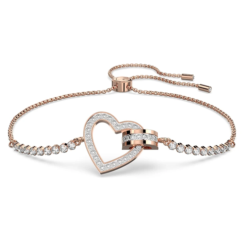 Lovely bracelet, Heart, White, 18K rose gold finish