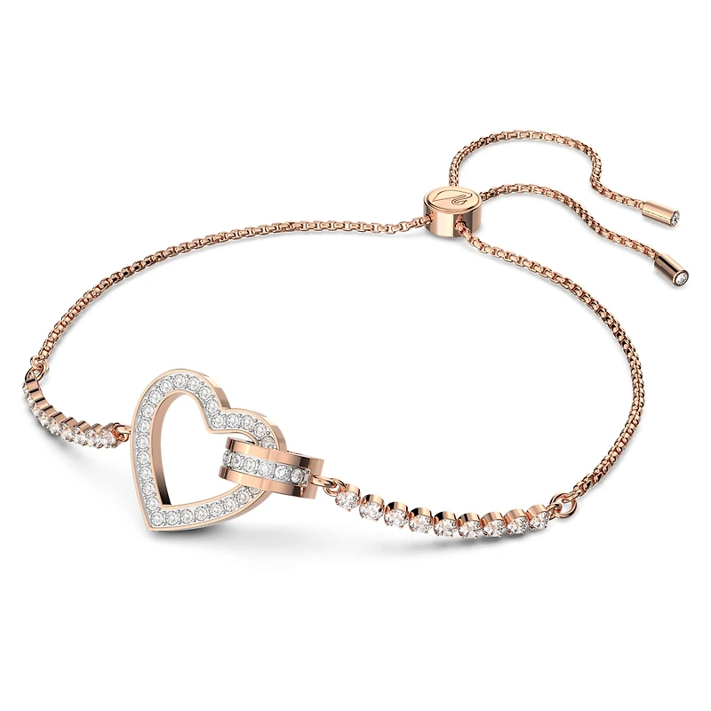 Lovely bracelet, Heart, White, 18K rose gold finish