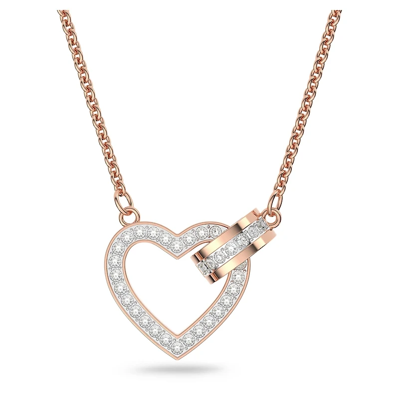 Lovely necklace, Heart, White, 18K rose gold finish