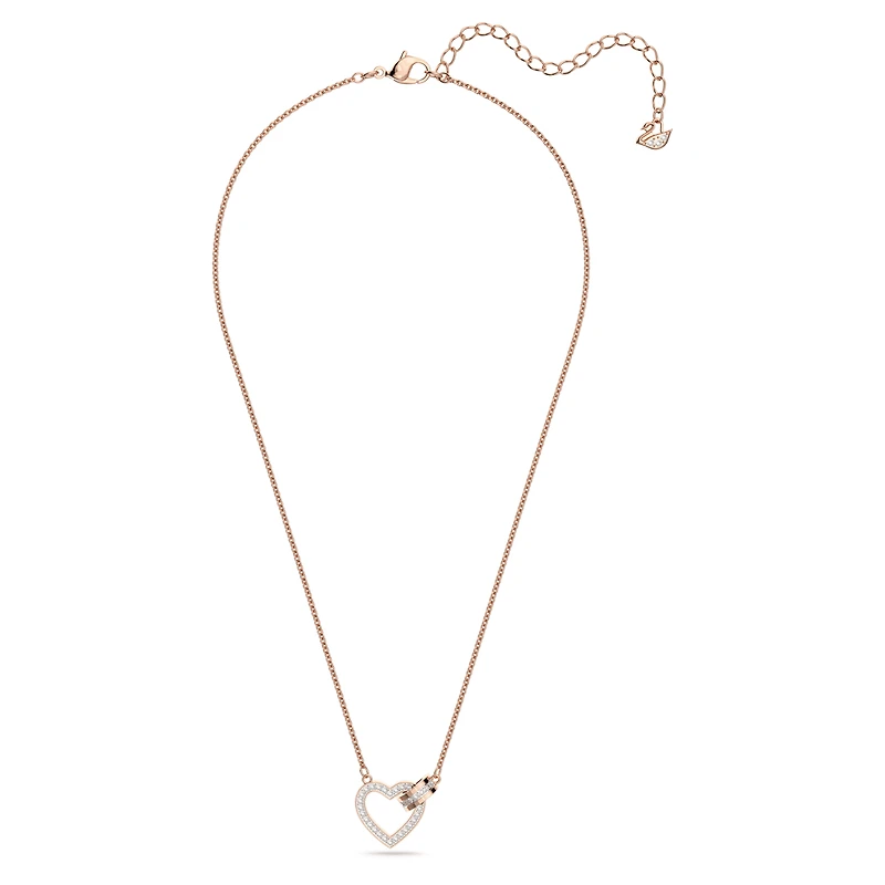 Lovely necklace, Heart, White, 18K rose gold finish