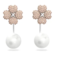 Latisha earring jackets, Flower, Pink, Rhodium plated by SWAROVSKI