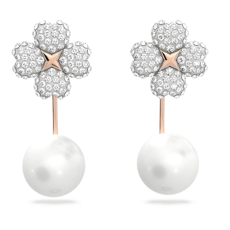 Latisha earring jackets, Flower, White, 18K rose gold finish