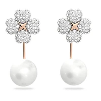 Latisha earring jackets, Flower, White, 18K rose gold finish