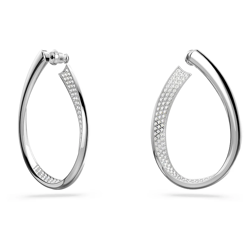 Exist hoop earrings, Medium, White, Rhodium plated by SWAROVSKI