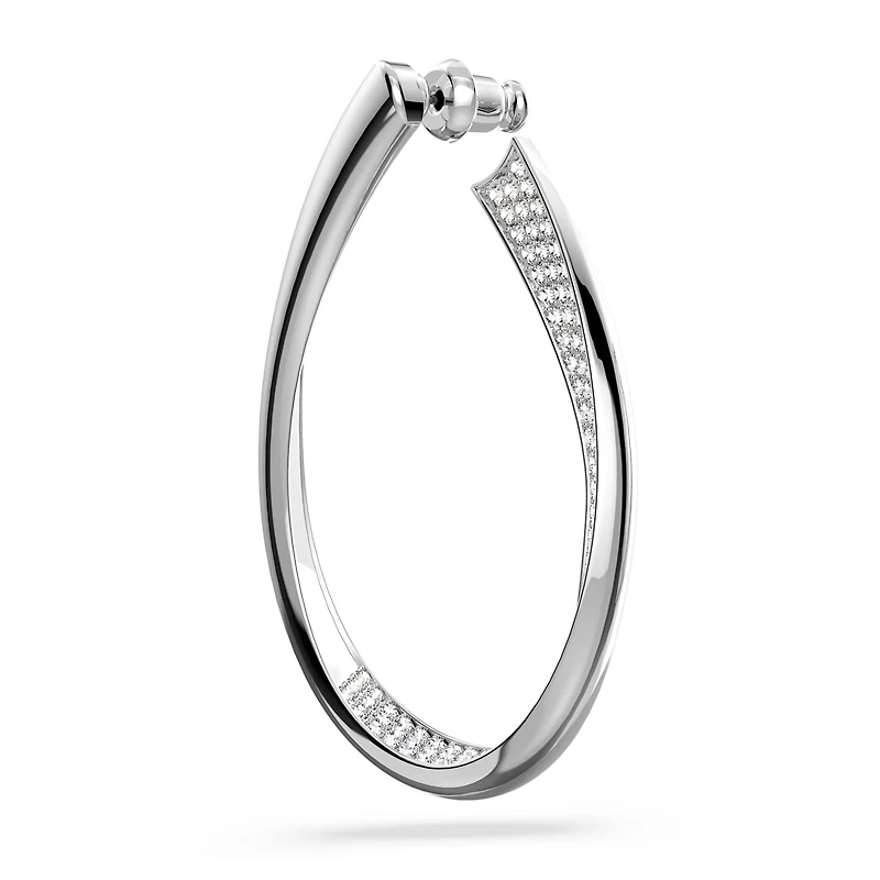 Exist hoop earrings, Medium, White, Rhodium plated by SWAROVSKI