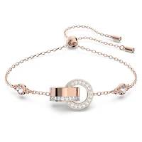 Dextera bracelet, Interlocking loop, White, 18K rose gold finish