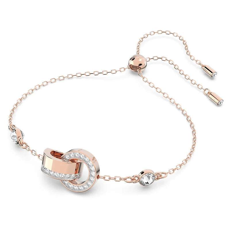 Dextera bracelet, Interlocking loop, White, 18K rose gold finish