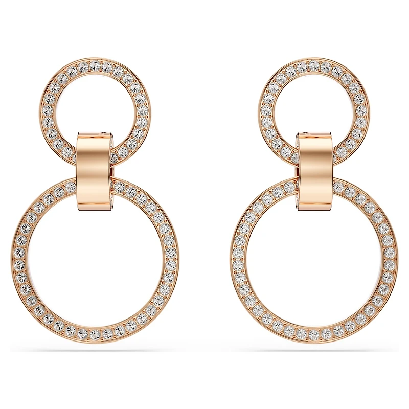 Hollow hoop earrings, White, Rose gold-tone plated by SWAROVSKI