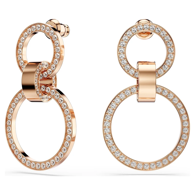 Hollow hoop earrings, White, Rose gold-tone plated by SWAROVSKI