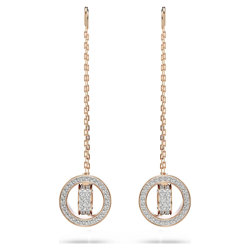 Dextera drop earrings, Pavé, White, Rose gold-tone plated by SWAROVSKI