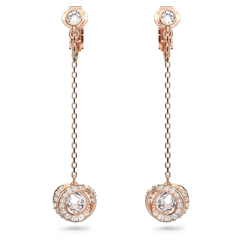 Generation clip earrings, Long, White, Rose gold-tone plated by SWAROVSKI