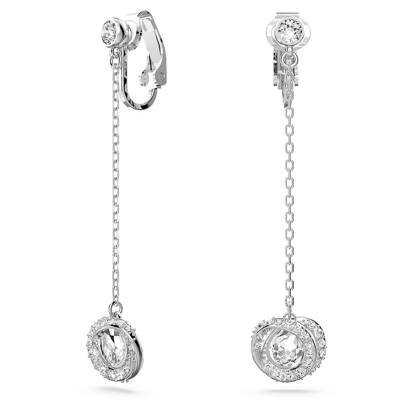 Generation clip earrings, Long, White, Rhodium plated by SWAROVSKI