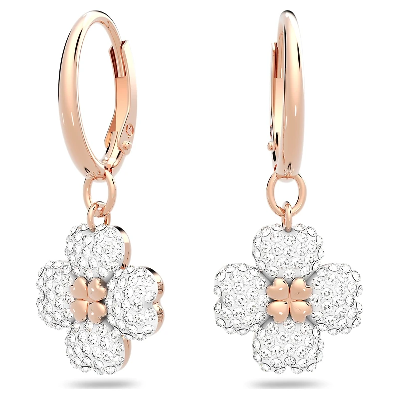Latisha drop earrings, Flower, White, 18K rose gold finish
