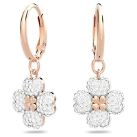 Latisha drop earrings, Flower, White, 18K rose gold finish