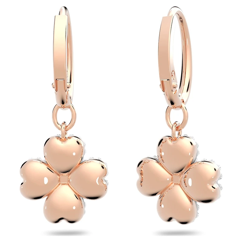 Latisha drop earrings, Flower, White, 18K rose gold finish