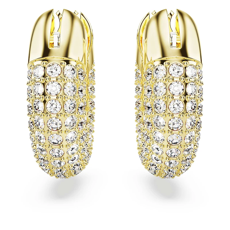 Dextera hoop earrings, Small, White, 18K gold finish