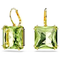Millenia drop earrings, Square cut, Green, Gold-tone plated by SWAROVSKI