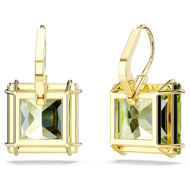 Millenia drop earrings, Square cut, Green, Gold-tone plated by SWAROVSKI