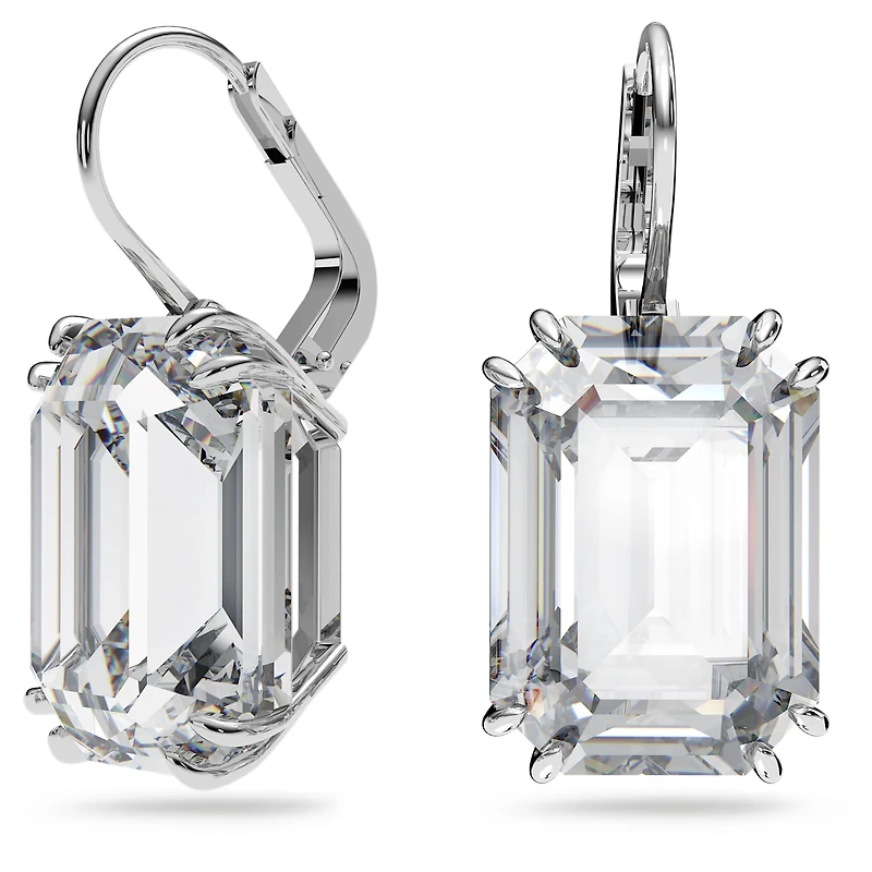 Millenia drop earrings, Octagon cut, White, Rhodium plated by SWAROVSKI