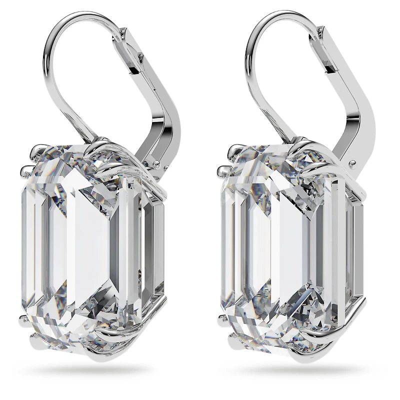Millenia drop earrings, Octagon cut, White, Rhodium plated by SWAROVSKI