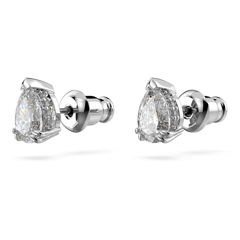 Stilla stud earrings, Pear cut, White, Rhodium plated by SWAROVSKI