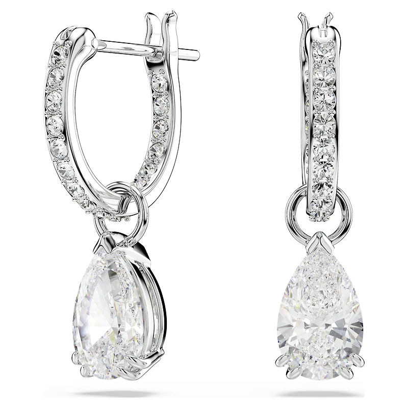 Stilla drop earrings, Pear cut, Round cut, White, Rhodium plated by SWAROVSKI