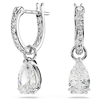 Stilla drop earrings, Pear cut, Round cut, White, Rhodium plated by SWAROVSKI