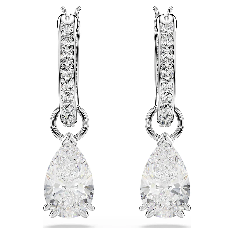 Stilla drop earrings, Pear cut, Round cut, White, Rhodium plated by SWAROVSKI