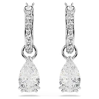 Stilla drop earrings, Pear cut, Round cut, White, Rhodium plated by SWAROVSKI
