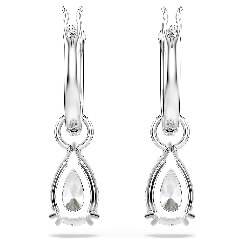 Stilla drop earrings, Pear cut, Round cut, White, Rhodium plated by SWAROVSKI