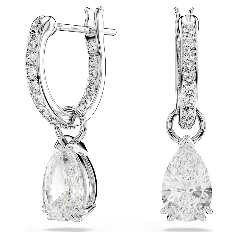Stilla drop earrings, Pear cut, Round cut, White, Rhodium plated by SWAROVSKI