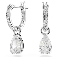Stilla drop earrings, Pear cut, Round cut, White, Rhodium plated by SWAROVSKI