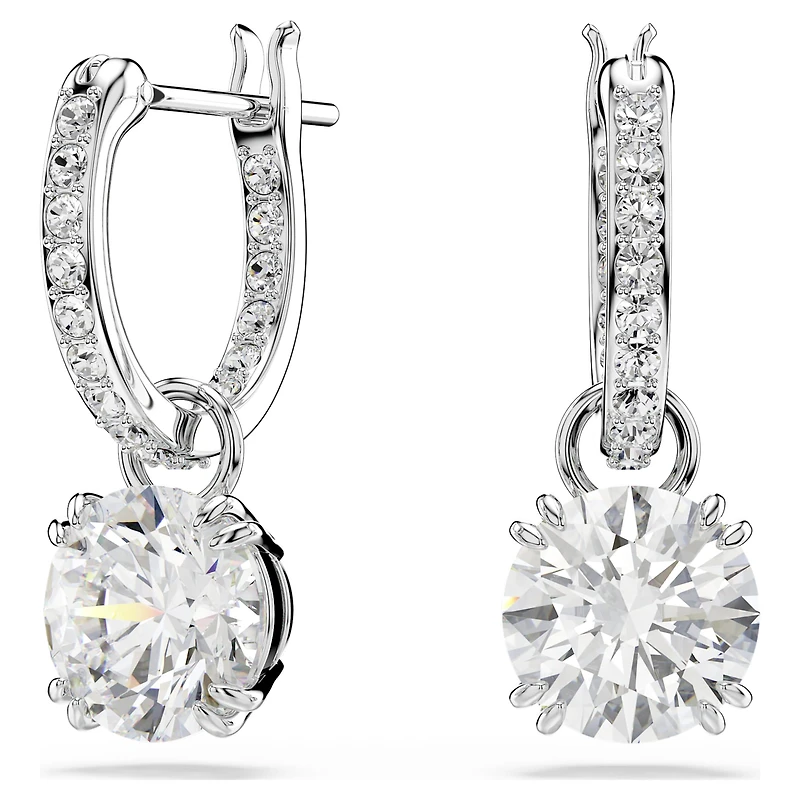 Stilla drop earrings, Round cut, White, Rhodium plated by SWAROVSKI