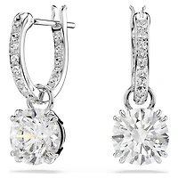 Stilla drop earrings, Round cut, White, Rhodium plated by SWAROVSKI